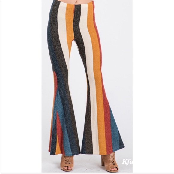 ❤️LAST 2! Multi Stripe High Waist Brushed Flares - Picture 7 of 10